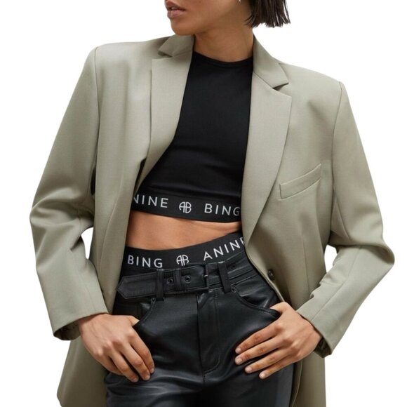 New Anine Bing Carly Black Bike Shorts S Repeating White Logo Streetwear Sporty - Picture 5 of 12